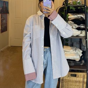 Stylenanda Blue Stripe Button Up Shirt